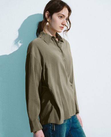  URBAN REVIVO - Áo sơ mi nữ cổ bẻ tay dài Button Up Loose 