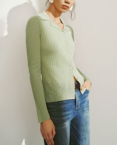  URBAN REVIVO - Áo khoác cardigan nữ cổ bẻ tay dài 