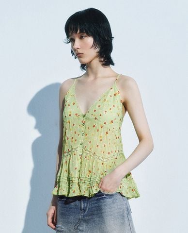  URBAN REVIVO - Áo hai dây nữ cổ V Floral 