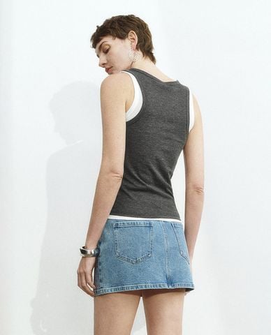  URBAN REVIVO - Áo ba lỗ nữ cổ tròn 2 trong 1 