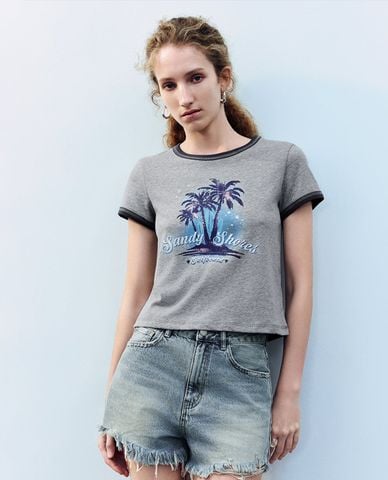  URBAN REVIVO - Áo thun nữ cổ tròn tay ngắn 