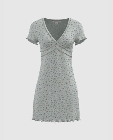  URBAN REVIVO - Đầm mini cổ V tay ngắn Floral 