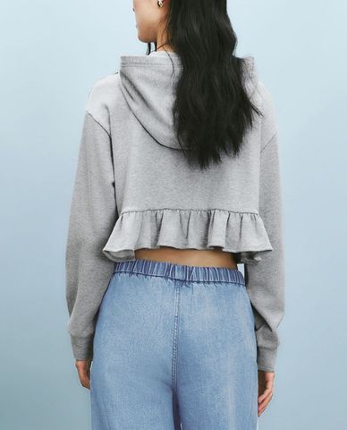  URBAN REVIVO - Áo hoodie nữ phối mũ phom croptop 