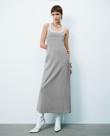  URBAN REVIVO - Đầm hai dây midi nữ phom ôm 