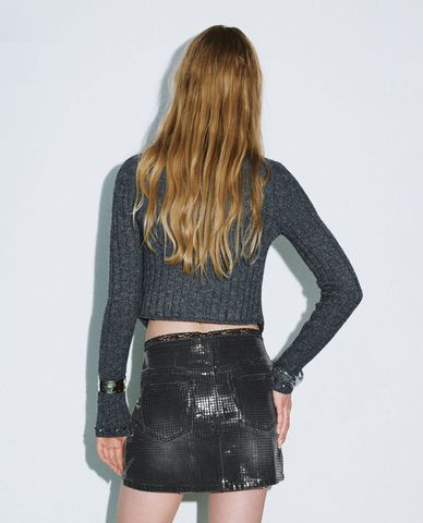  URBAN REVIVO - Áo khoác cardigran nữ phối khóa kéo thời trang 