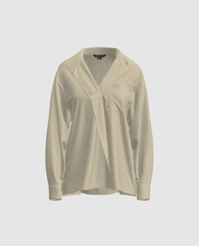  URBAN REVIVO - Áo sơ mi nữ cổ V tay dài Button Up Lapel 