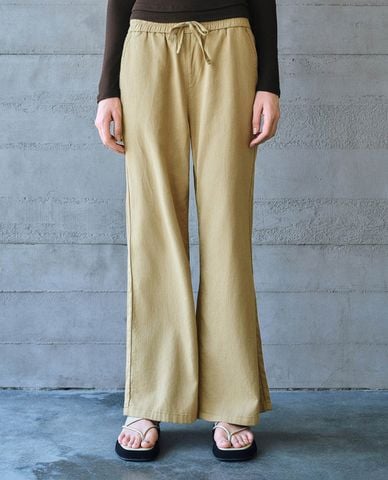  URBAN REVIVO - Quần nữ ống rộng lưng thun phối dây rút 