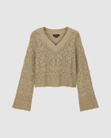  URBAN REVIVO - Áo dệt kim nữ cổ V tay dài 