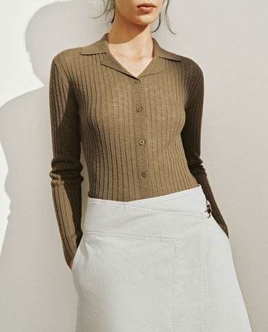  URBAN REVIVO - Áo khoác cardigan nữ cổ bẻ tay dài 