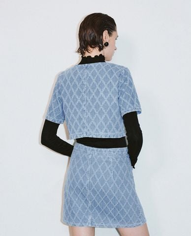  URBAN REVIVO - Áo khoác denim nữ phom croptop thời trang 