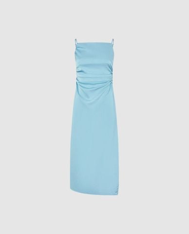  URBAN REVIVO - Đầm hai dây midi xếp nếp hiện đại 