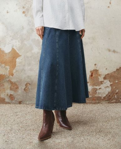  URBAN REVIVO - Chân váy denim midi thanh lịch 
