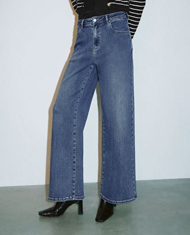  URBAN REVIVO - Quần jeans nữ ống rộng cá tính 