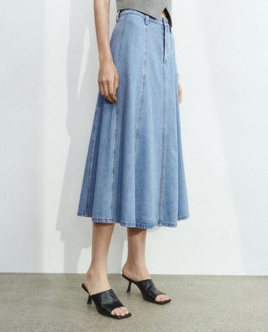 URBAN REVIVO - Chân váy denim midi nữ tính 