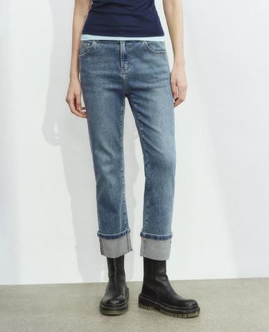  URBAN REVIVO - Quần jeans nữ ống đứng xoắn gấu 