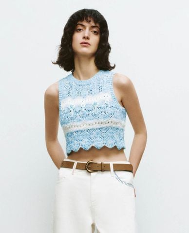  URBAN REVIVO - Áo sát nách nữ cổ tròn Crochet 