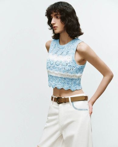  URBAN REVIVO - Áo sát nách nữ cổ tròn Crochet 