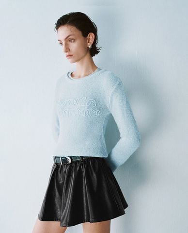  URBAN REVIVO - Áo dệt kim nữ cổ tròn tay dài 