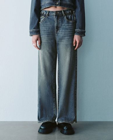  URBAN REVIVO - Quần jeans nữ ống rộng hiện đại 