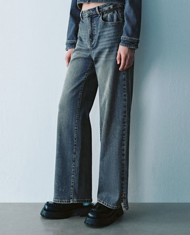  URBAN REVIVO - Quần jeans nữ ống rộng hiện đại 