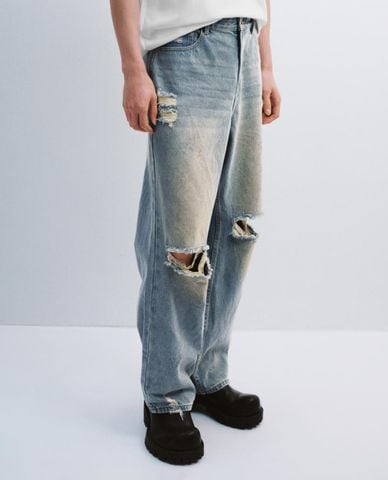  URBAN REVIVO - Quần jeans nam ống đứng rách gối 
