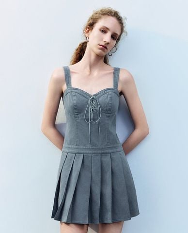  URBAN REVIVO - Đầm hai dây denim phom mini A-Line 