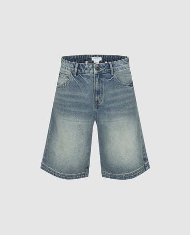  URBAN REVIVO - Quần short jeans nam ngang gối Leisure 