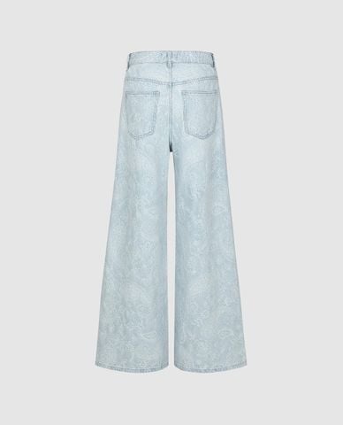  URBAN REVIVO - Quần jeans nữ ống rộng phối họa tiết 