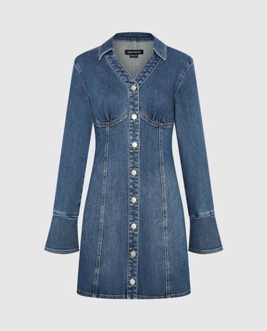 URBAN REVIVO - Đầm sơ mi denim phom mini phối nút thời thượng Button Up 