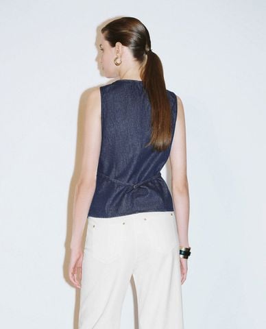  URBAN REVIVO - Áo khoác gilet nữ denim thời thượng 