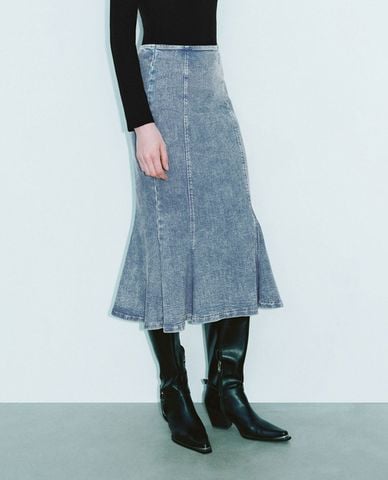  URBAN REVIVO - Chân váy denim nữ đuôi cá thời thượng 