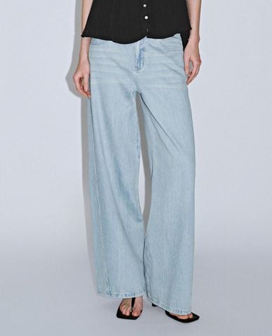  URBAN REVIVO - Quần jeans nữ ống rộng cá tính 