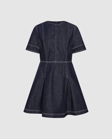  URBAN REVIVO - Đầm denim mini cổ tròn tay ngắn 