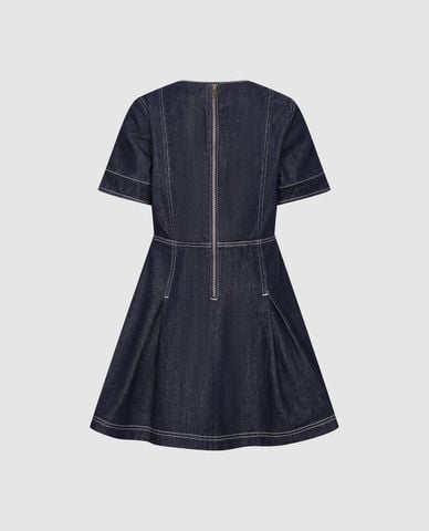  URBAN REVIVO - Đầm denim mini cổ tròn tay ngắn 