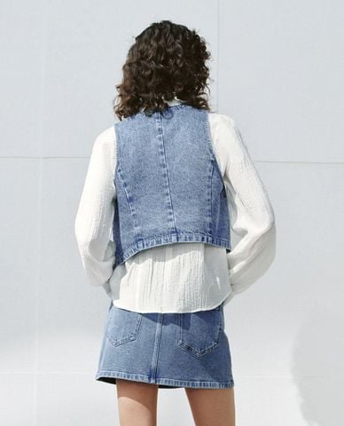  URBAN REVIVO - Áo khoác gilet nữ denim hiện đại 