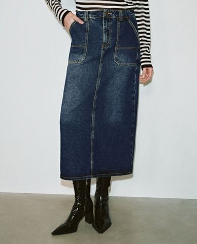  URBAN REVIVO - Chân váy denim midi thanh lịch 