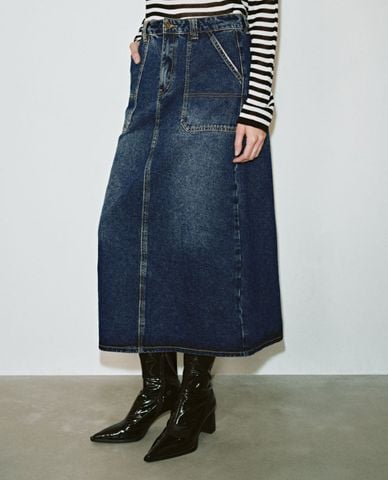  URBAN REVIVO - Chân váy denim midi thanh lịch 