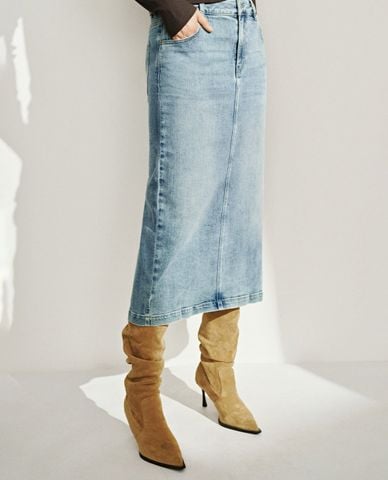  URBAN REVIVO - Chân váy denim midi xẻ tà 