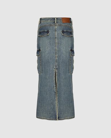  URBAN REVIVO - Chân váy denim midi đuôi cá hiện đại 