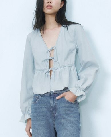  URBAN REVIVO - Áo kiểu nữ tay dài cách điệu 