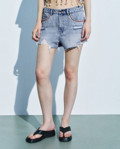  URBAN REVIVO - Quần short jeans nữ phong cách Leisure 