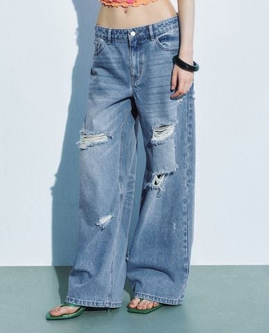  URBAN REVIVO - Quần jeans nữ ống rộng cá tính 