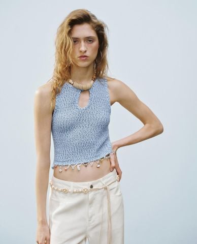  URBAN REVIVO – Áo ba lỗ nữ đính hạt phom croptop 