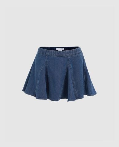  URBAN REVIVO - Chân váy xếp li mini denim 