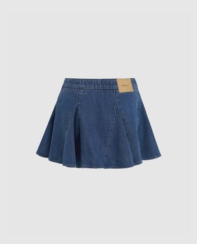  URBAN REVIVO - Chân váy xếp li mini denim 