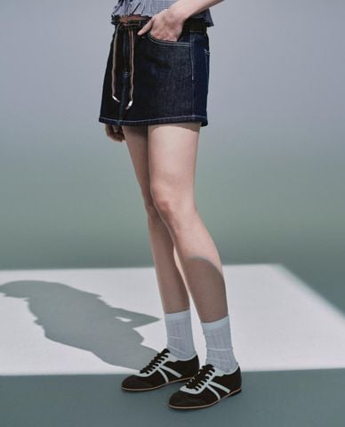  URBAN REVIVO - Chân váy denim mini phối nơ thời thượng 