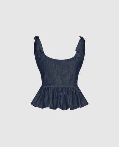  URBAN REVIVO - Áo hai dây nữ cổ vuông phối nơ Ruffle 