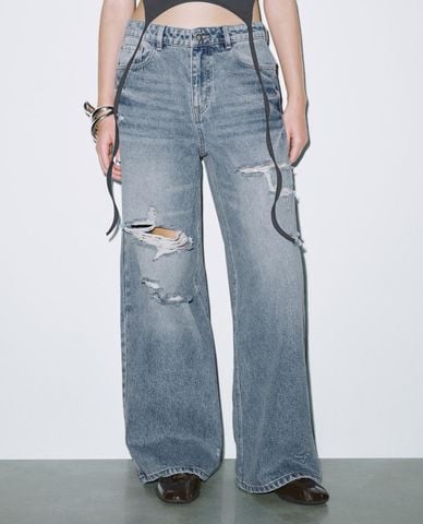  URBAN REVIVO - Quần jeans nữ ống rộng thời trang 