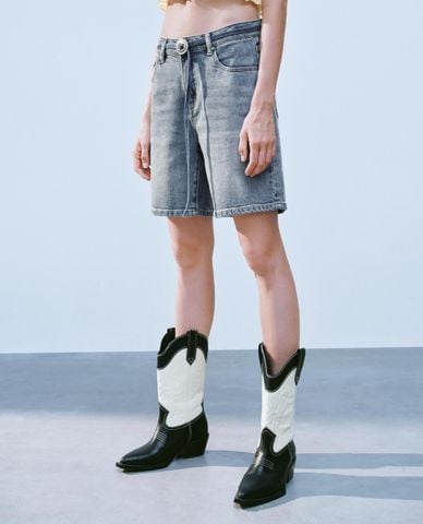  URBAN REVIVO - Quần short jeans nữ ống rộng cá tính 