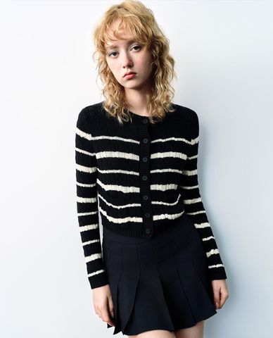  URBAN REVIVO - Áo khoác cardigan nữ phom croptop Striped 